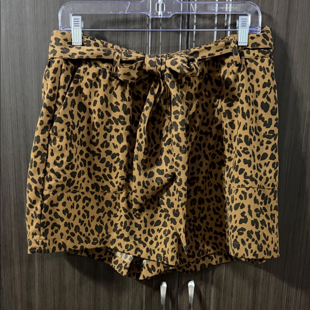a new day Leopard Print High-Waist Tie-Belt Shorts - Brown/Black
